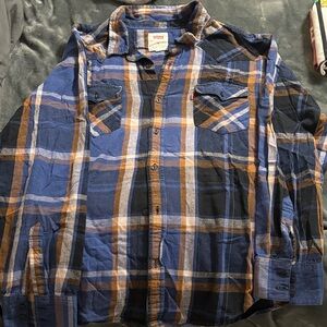 Levi's Men's Casual Blue and Tan Plaid Shirt